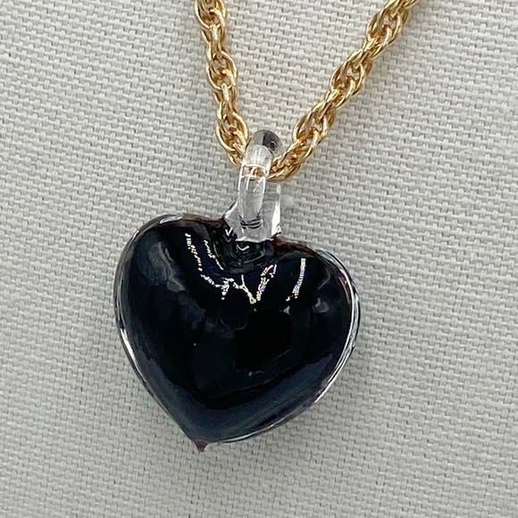 Murano Style Glass Heart Pendant Necklace - Picture 5 of 10